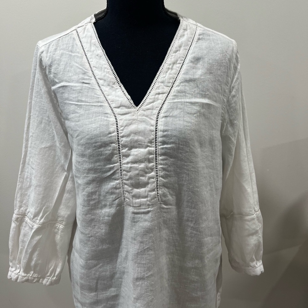 Joie Womens 100% Linen Blouse Top Sz MediumV-Neck 3/4 Sleeve - Picture 3 of 6